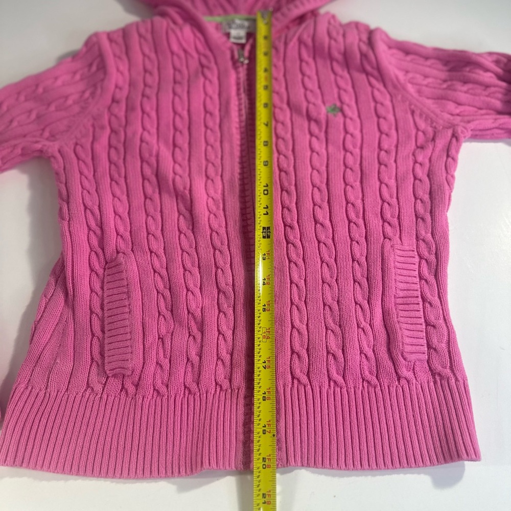 Lilly Pulitzer Vintage White Label Pink Cable Knit Full Zip Hood Cardigan Small - Picture 11 of 12